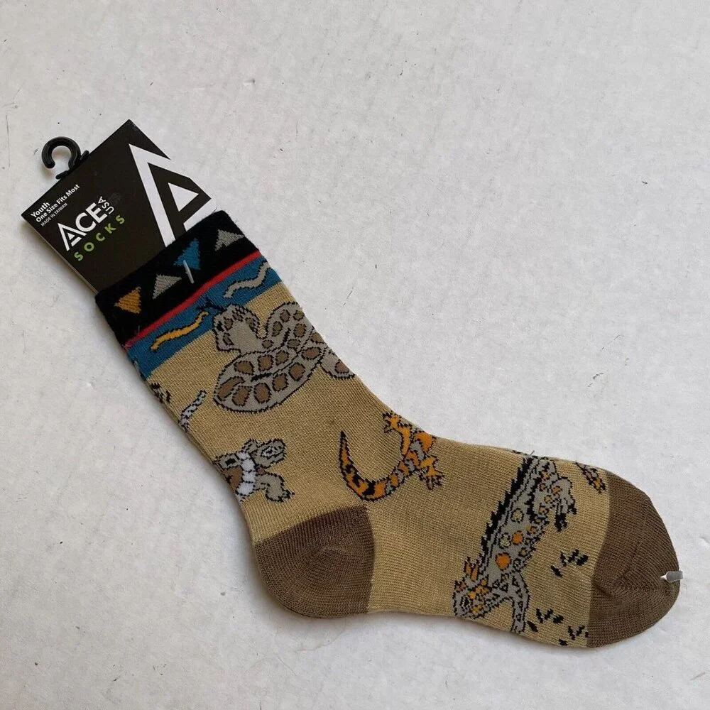 Ace USA Socks Reptile Mania Youth Snake Turtle Lizards Print All Over New